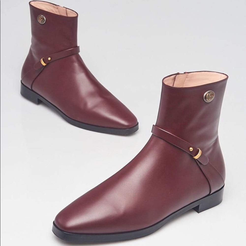 NIB Gucci Women's Burgundy Leather Zip Up Ankle Boots EU 37 / US 7 $1100.